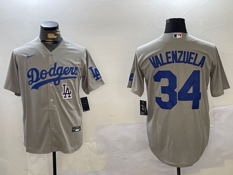 Men Los Angeles Dodgers #34 Valenzuela Grey Game 2024 Nike MLB Jersey style 11204->los angeles dodgers->MLB Jersey